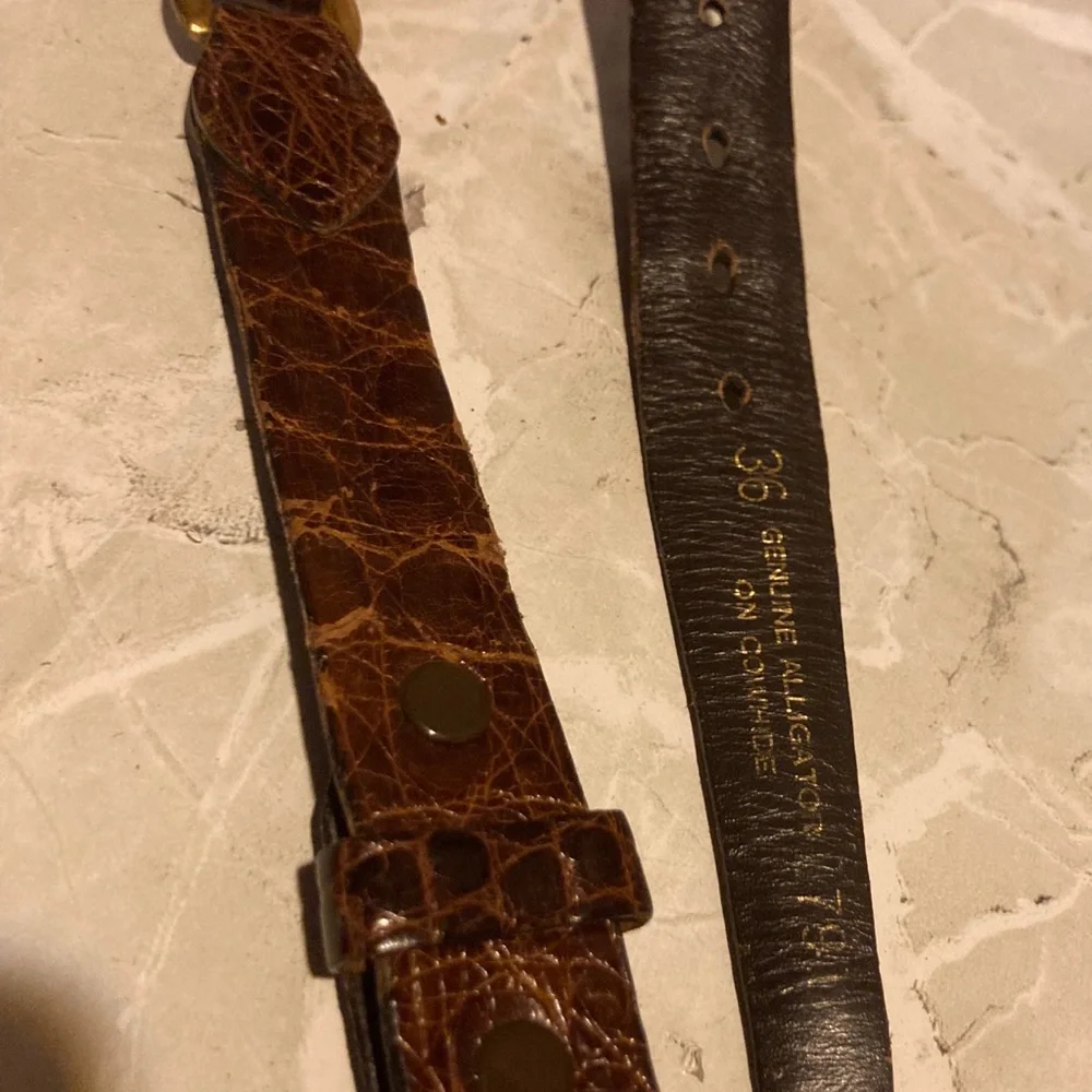 Vintage Genuine Alligator On Cowhide Belt 36 Classic - Picture 3 of 10